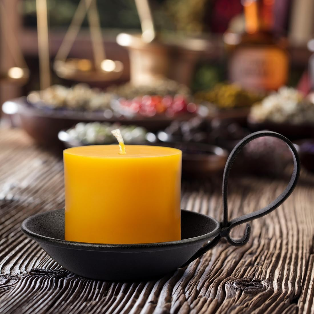 Matte Black Iron Pillar Candle Holders, with Handle, Simple Industrial Style ,Table Centerpiece Decoration