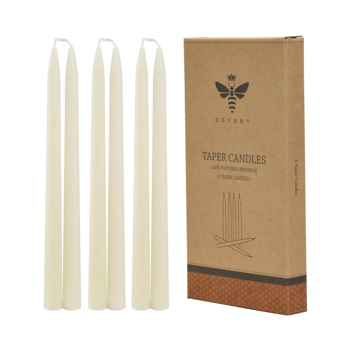 White Beeswax Taper Candles, Smokeless and Dripless