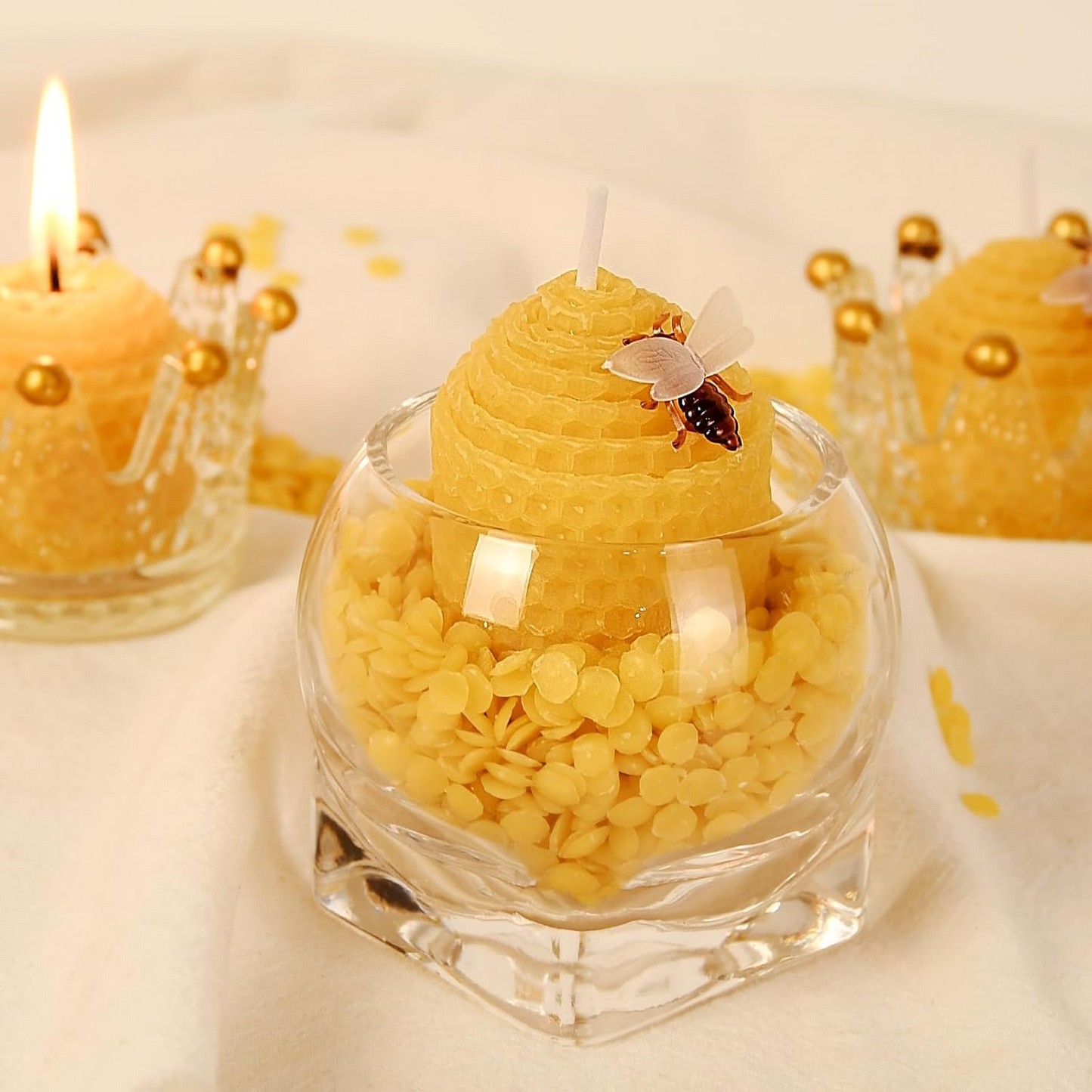 DEYBBY Natural Beeswax Candles Bulk Set, Small Bee Votive Candles with Little Bee Decorations as Gift (Yellow)