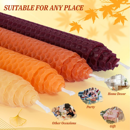 DEYBBY 8" Hand-Rolled Beeswax Taper Candles 4 Pack(Yellow Orange Brown Fall)