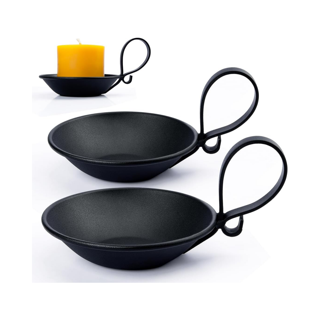 Matte Black Iron Pillar Candle Holders, with Handle, Simple Industrial Style ，Table Centerpiece Decoration