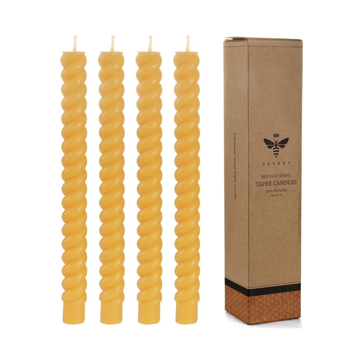 Natural Spiral Beeswax Candles Set, Dripless and Smokless